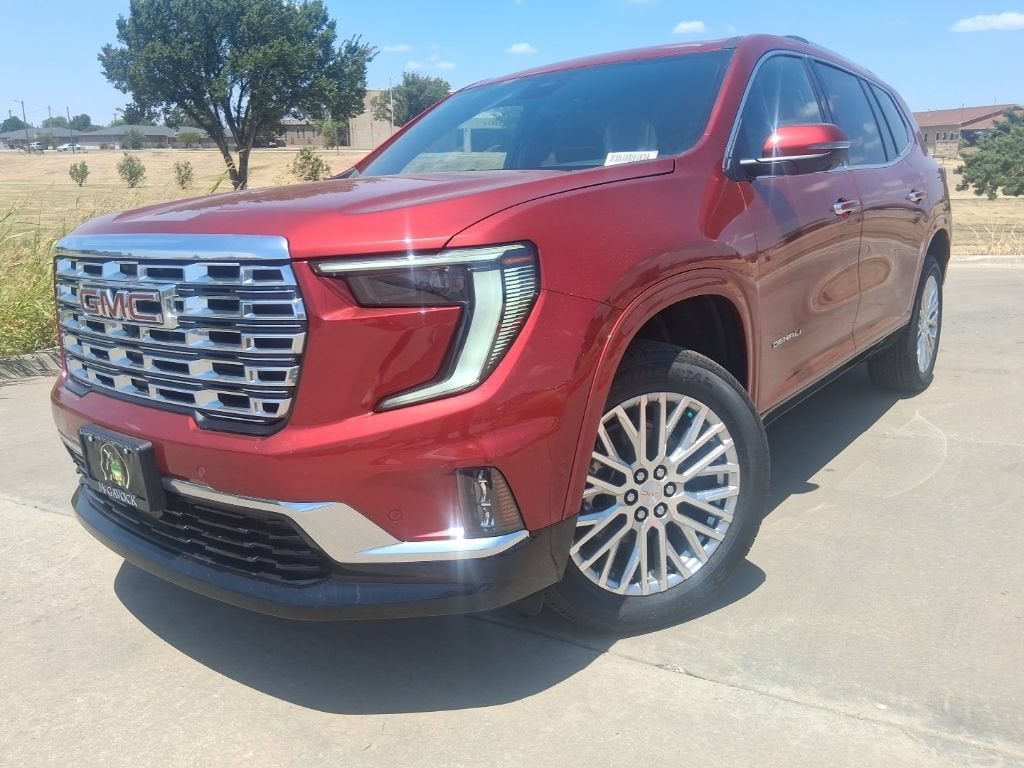 2026 GMC Acadia Denali in Volcanic Red Tintcoat — front three-quarter view